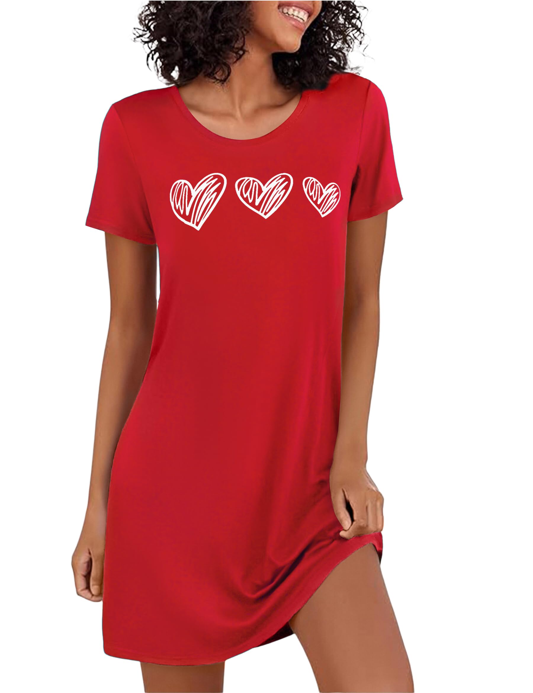 Marvmys Nachthemd Damen Kurzarm Schlafshirt Baumwolle Printed Sleepshirt Sommer T-Shirt Schlafhemd Frauen Nachtwäsche Schlafkleid
