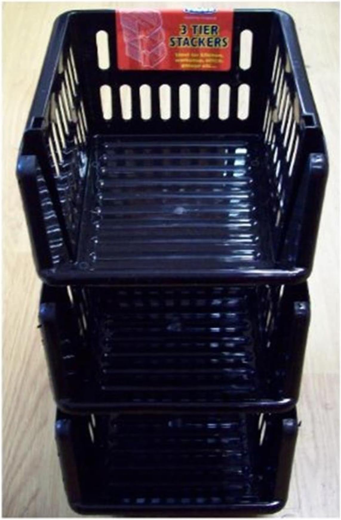 WhitefurzeStacking Basket Set of 3, Black, 18 cm