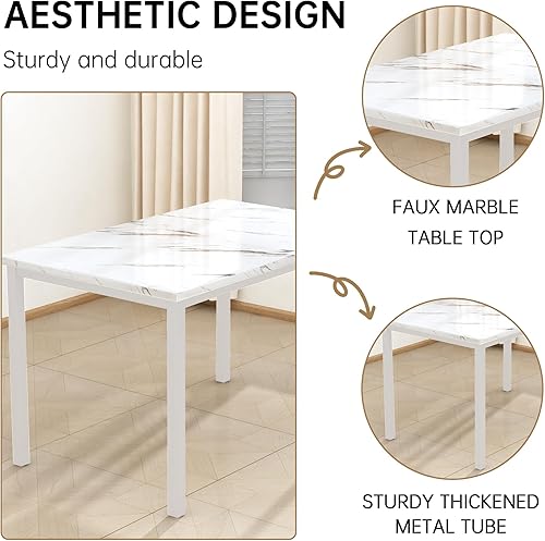 Miniatura 6 de Hooseng Juego de mesa de comedor de 5 piezas para 4, mesa de cocina de mármol sintético con sillas tapizadas, juego de mesa moderno para comedor,