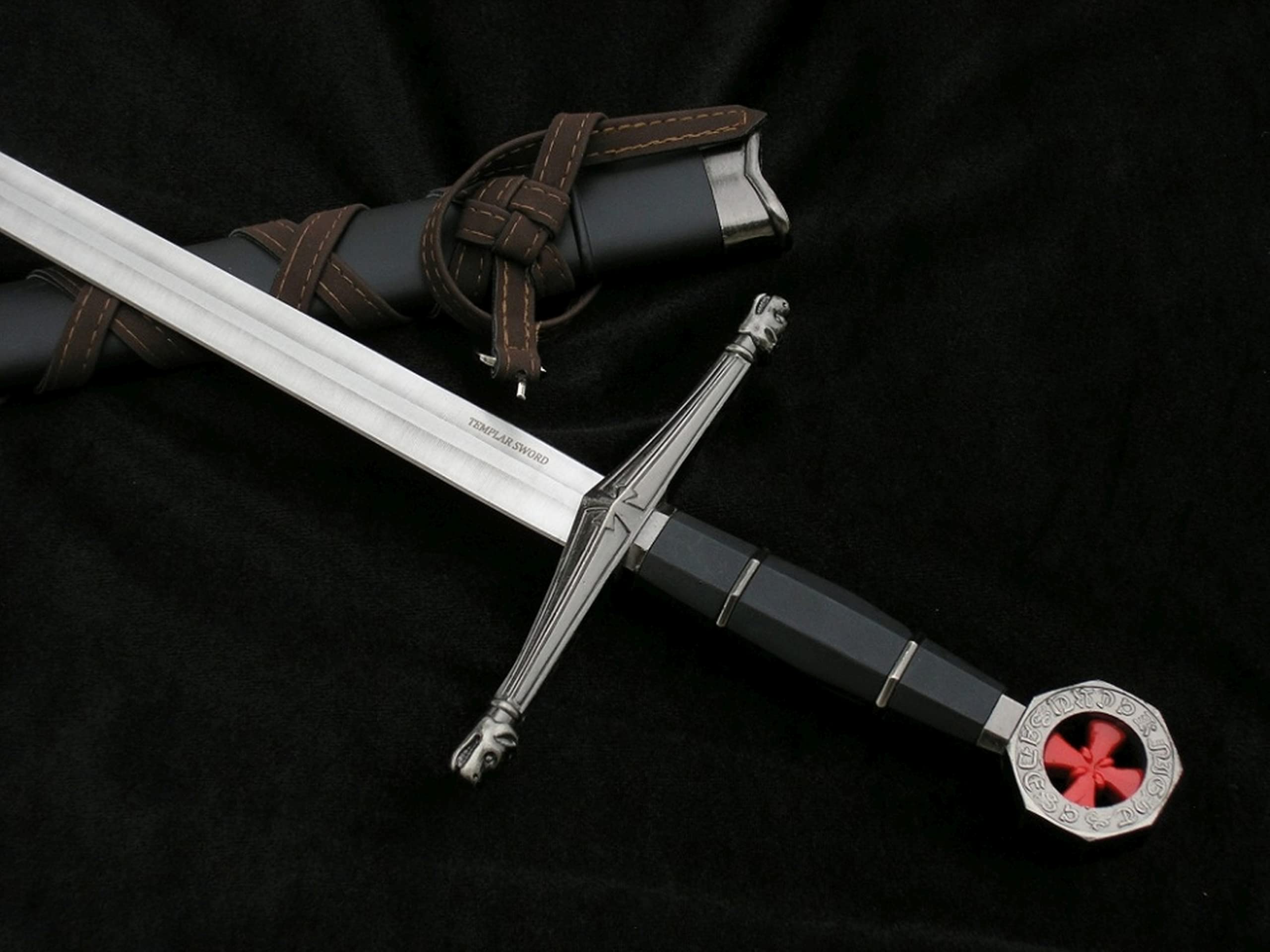 Kurzschwert - Langer Dolch Schwert echt Metall Templerschwert TX1063-230A mit Scheide und mit Gürtel Dekoratives für Mittelalter zur Rekonstruktion oder als Geschenk