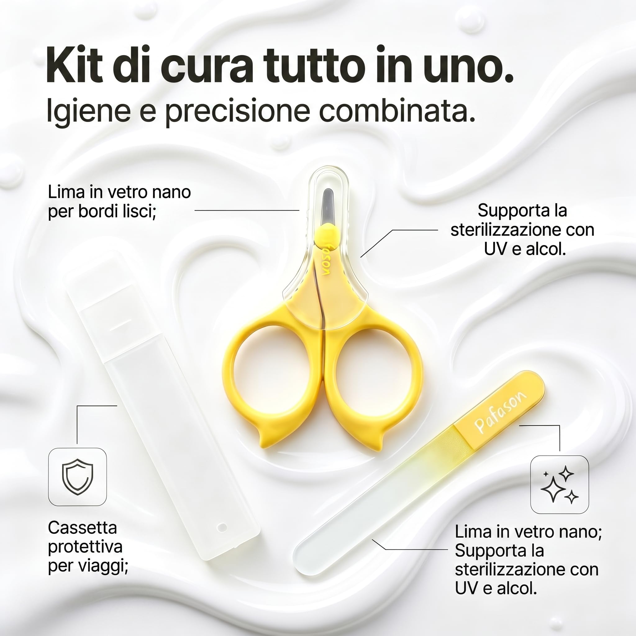 PAFASON Bambino Rotonda Punta Sicurezza Manicure Unghia Cesoie e Bambino Vetro Lima Unghia Set, Acciaio Inossidabile, Ceco Galleggiante Vetro, Ideale per Neonato, Neonati, Bambini Piccoli