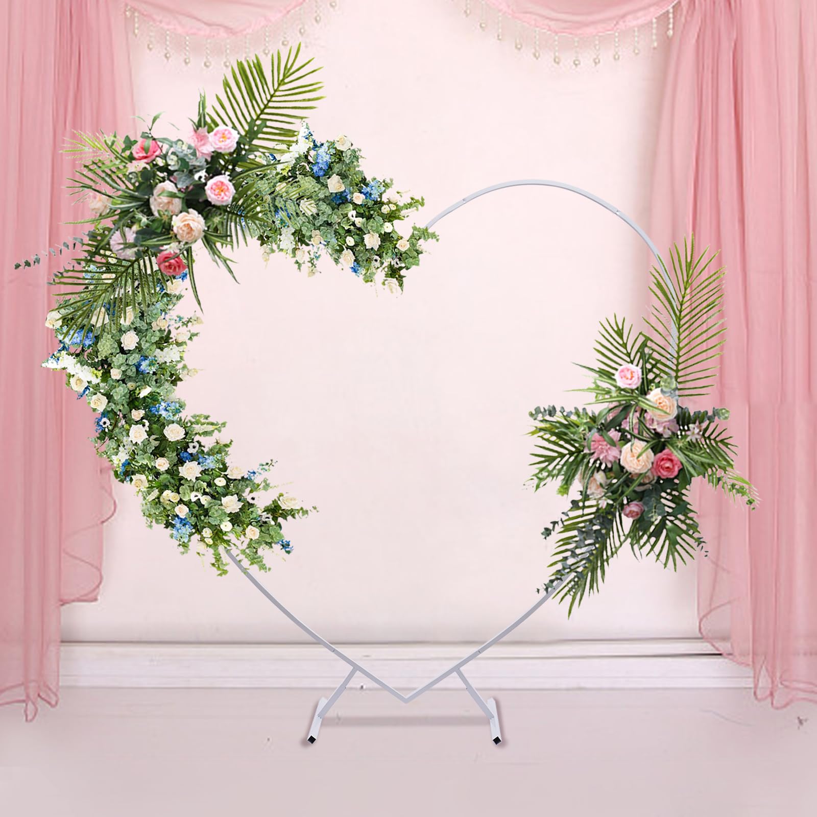 2M X 2.1M Herz Hochzeitsbogen, Loving Heart Balloon Arch Metall Arch Stand Hochzeit Blumen Herzförmiges Kreis Rahmen Hoop Ständer Ballonbogen Set,für Hochzeit, Babyparty, Geburtstagsfeier, Jubiläum, G