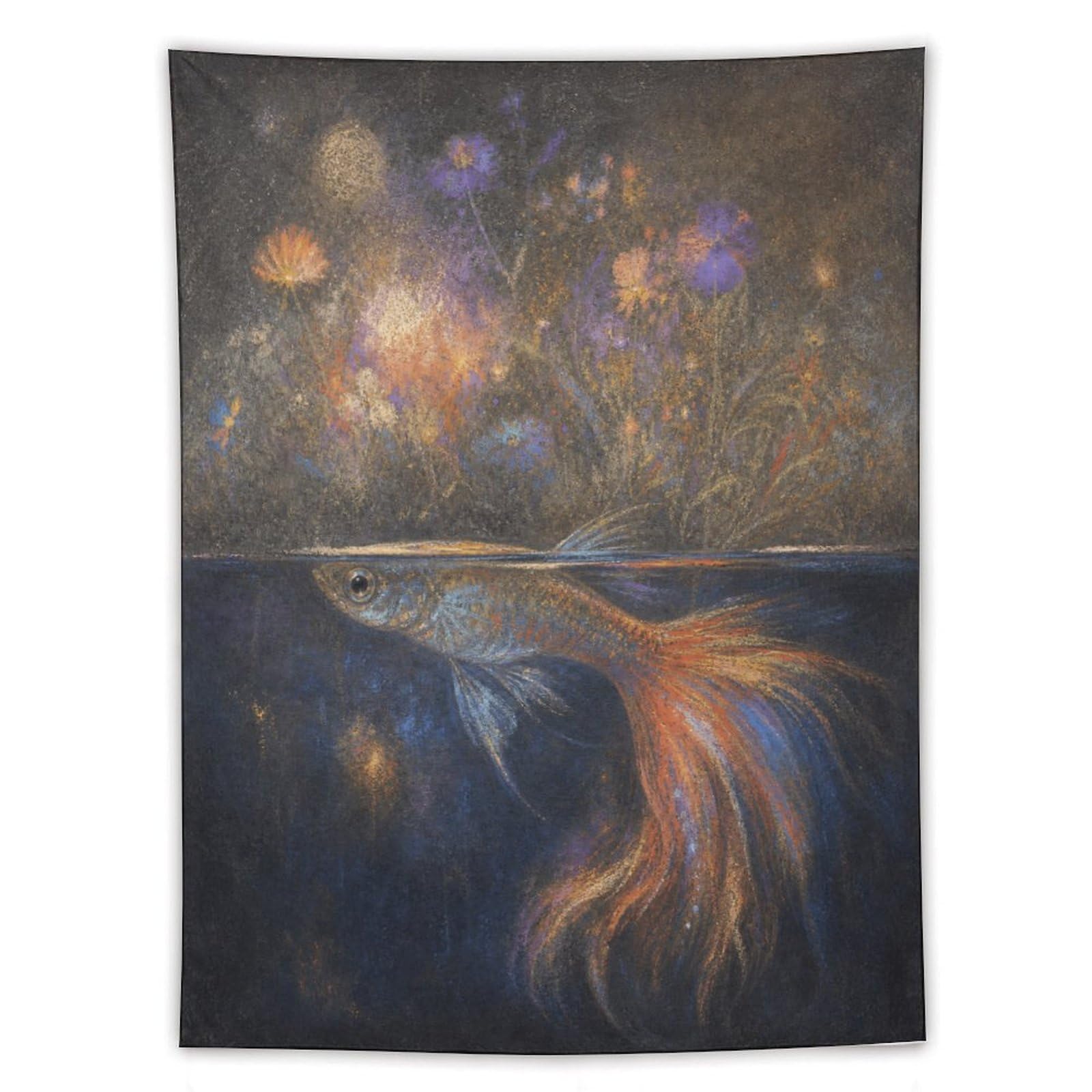 W7C8U2X3 Glowing Betta Fish Wall Tapestry, Realistic Illustration, Entryway
