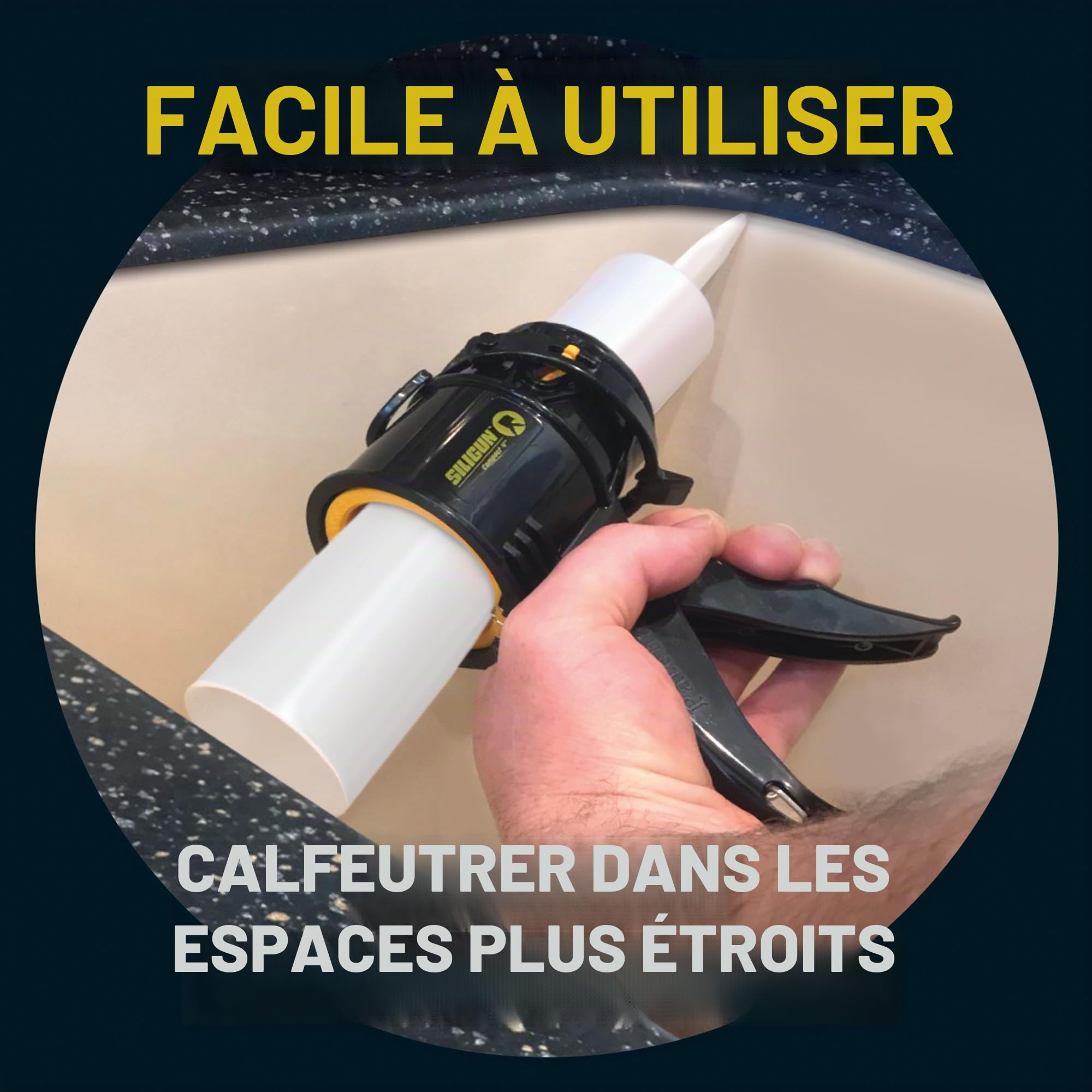 SILIGUN Pistolet à calfeutrer compact avec buse à calfeutrer - Pistolet à calfeutrer de 283,5 g sans tige - Pistolet à calfeutrer à rapport de poussée 12:1 pour silicone, latex, mastic - Pistolet à