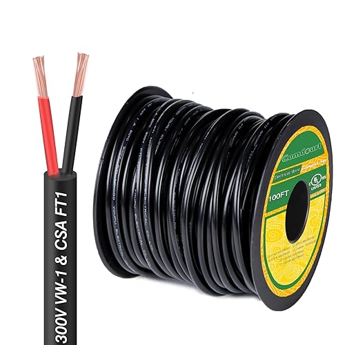 Comdourt 20 Gauge 2 Conductor Electrical Wire - 100FT Pure Copper Cable 300V for Automotive LED Lamp Lighting Wire
