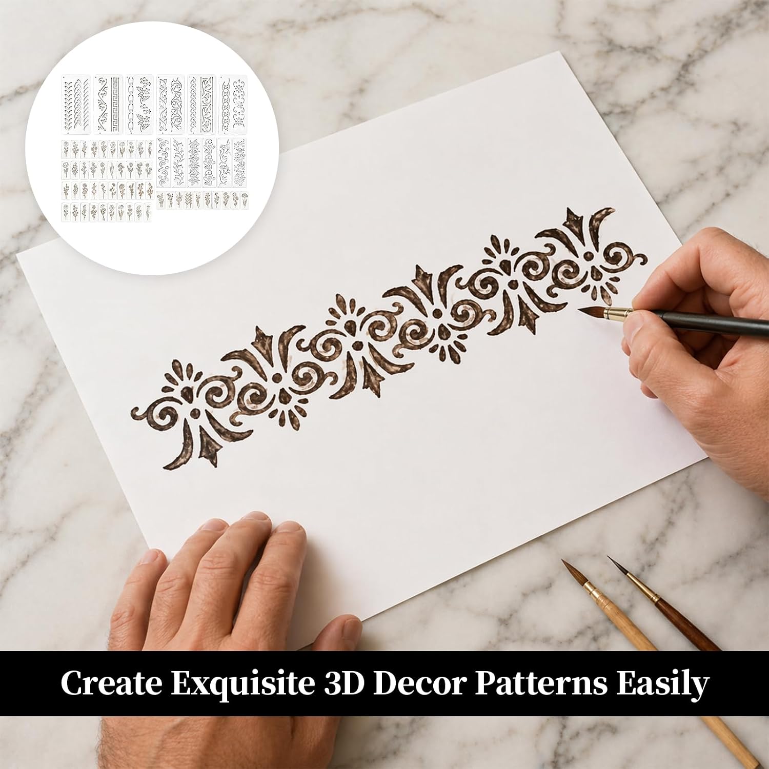 62PCS Floral Stencils Lace Border Templates, Flower Stencil for Painting, (11.81x2.9in, 5.9x2.9in, 4x4 in, 8.9x2in) Reusable Flower Leaf Stencils DIY Craft Drawing Templates Set for Wall Paper Canvas image 3