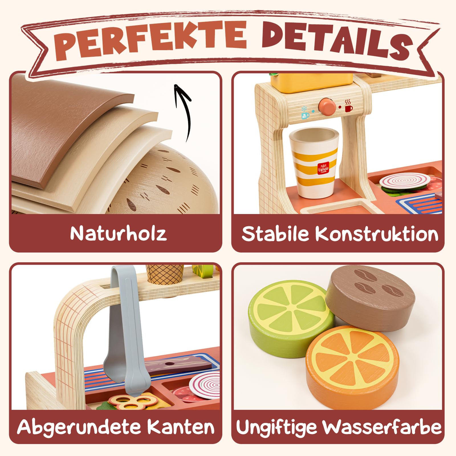 Lehoo Castle Kinderküche Zubehör, kaufladen Zubehör Holz, Kaufmannsladen Zubehör, Spielen Sie Hamburger Shop, Mädchen Geschenke 3 Jahre, Spielküche Zubehör Spielzeug ab 3 Jahre