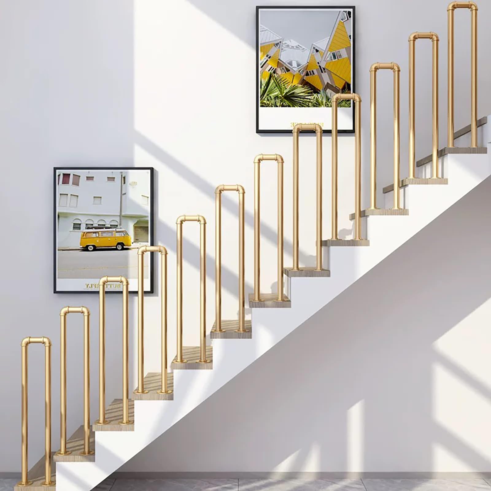 Stair Railing Indoor, U -Shaped Railing for Stairs, Hand Rails for Outdoor Steps, Non-Slip Safety Guardrail Railing for Elderly, Children, Kindergarten, Indoor Home, Outdoor Garden, Corridor, Loft