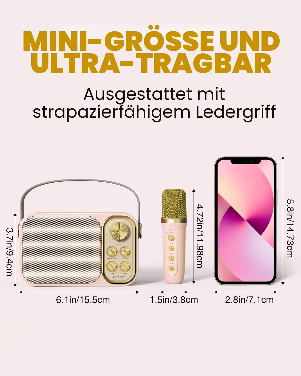 Karaoke Maschine mit 2 Mikrofonen, Mini Karaoke Anlage mit 7 Stimmeffekten, tragbare Bluetooth Karaoke Lautsprecher für Kinder & Erwachsene, Perfekt für Partys, Geburtstage