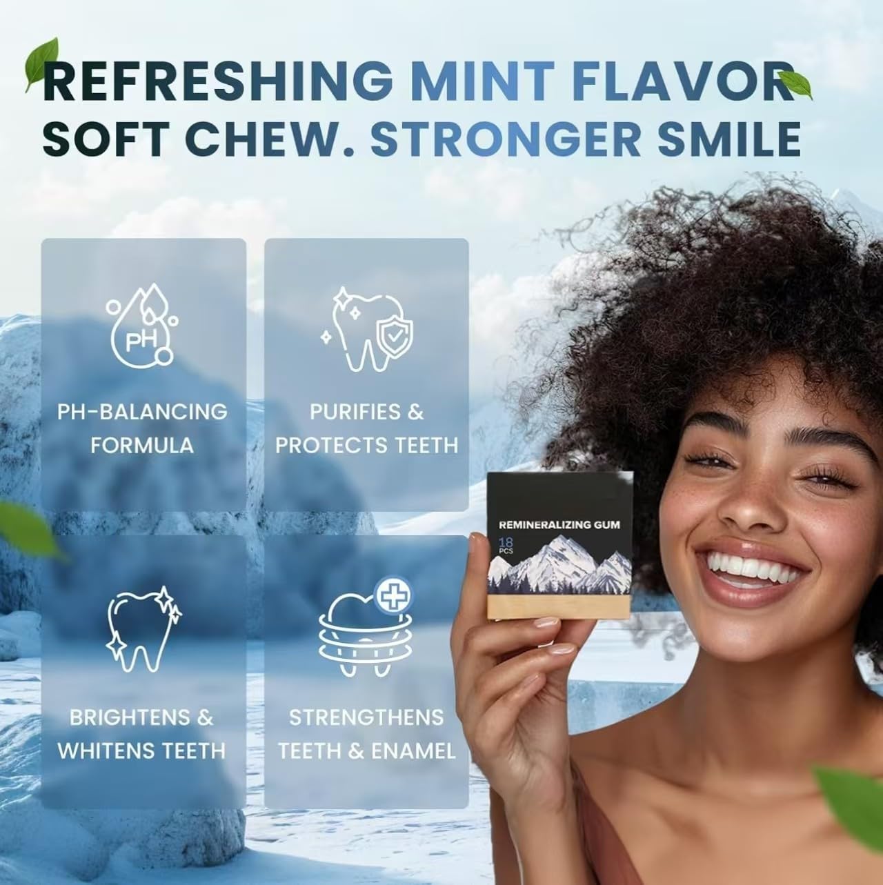 Reminéraliser la gomme, le nano-hydroxyapatite Porgum Support ， Vitamines des dents ， Sous-mélancopes reminenalise la chewing-gum, la respiration fraîche et la protection de l'émail,4Pcs