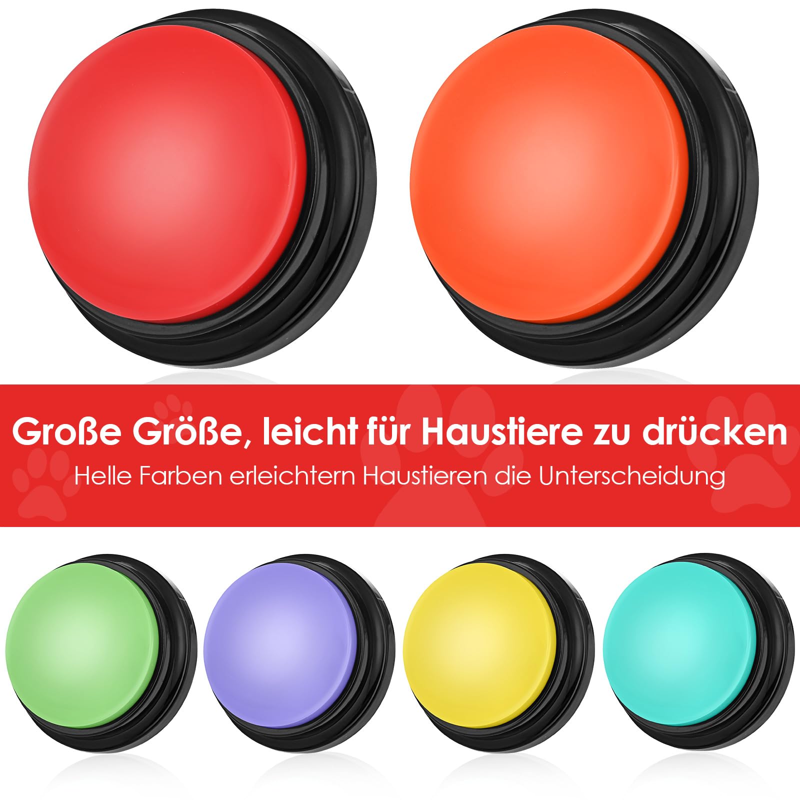 Lot de 6 buzzers avec fonction d'enregistrement, enregistrement et lecture de 30 secondes, entraînement du chien, buzzer avec son, jouet d'intelligence pour chien