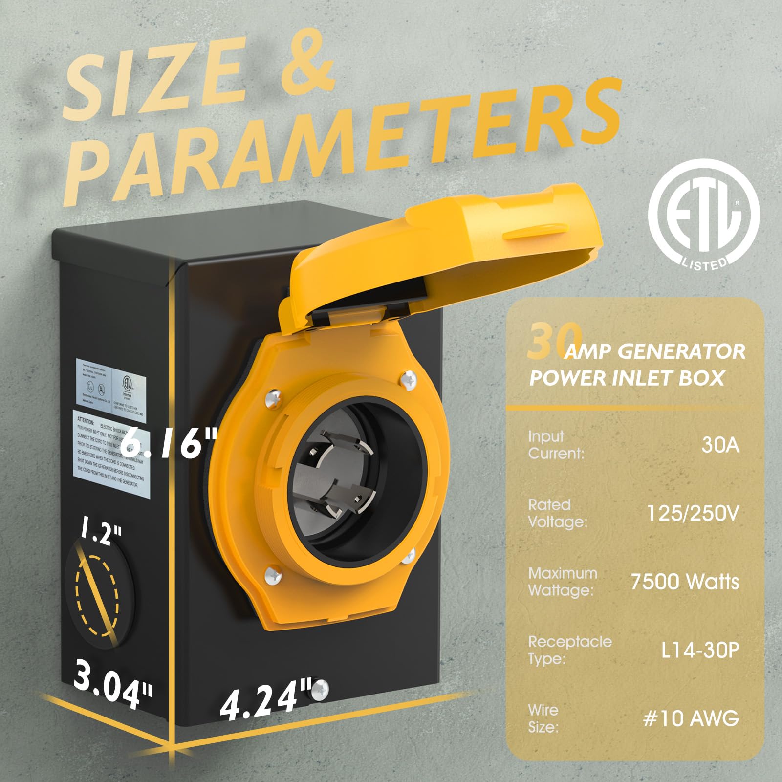 Snapklik.com : TOOLIOM 30 Amp Generator Inlet Box, NEMA L14-30P Power ...