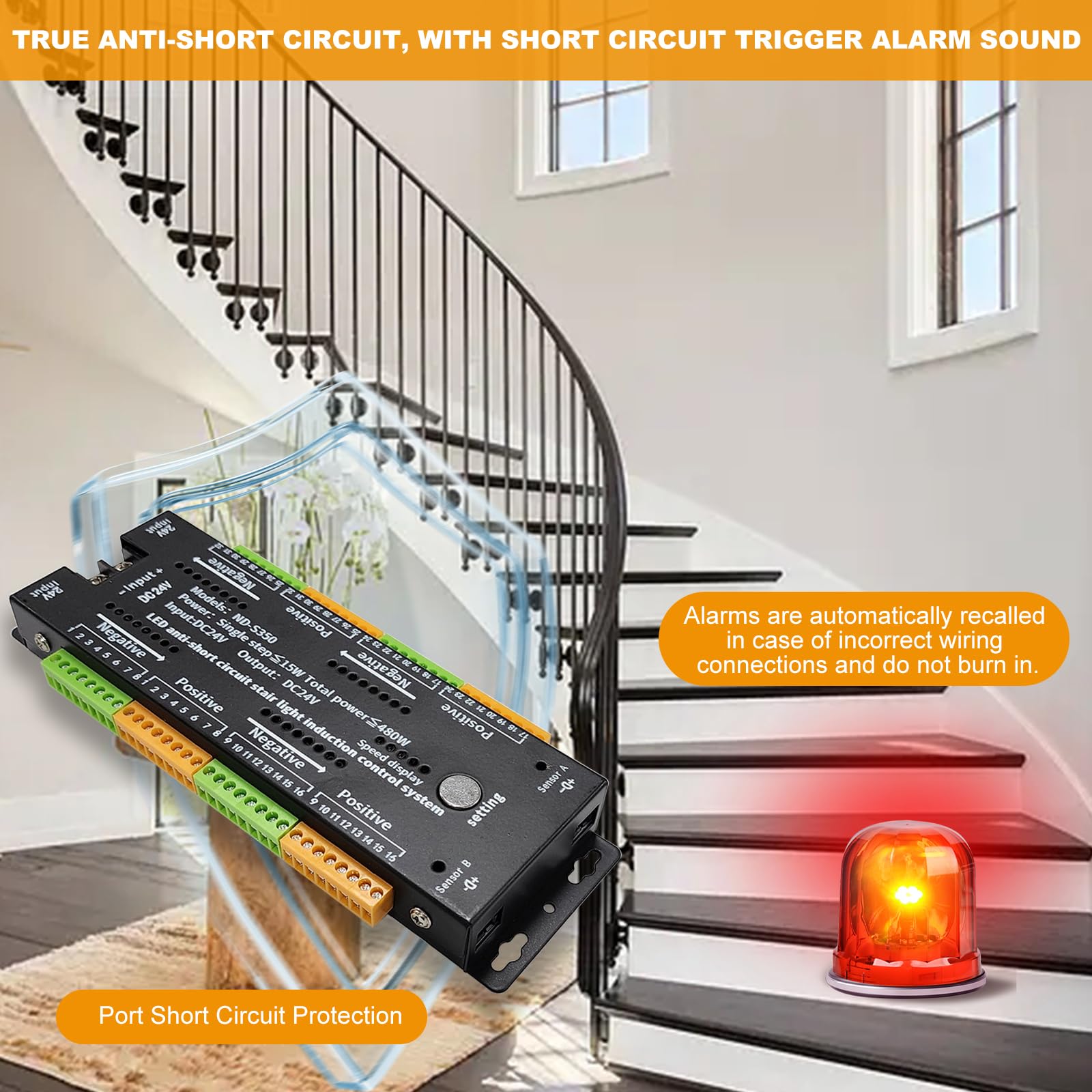 LED-Treppenstufenbeleuchtung Controller mit Bewegungsmelder,DC 24V LED Treppenlicht Controller Kurzschlussschutz