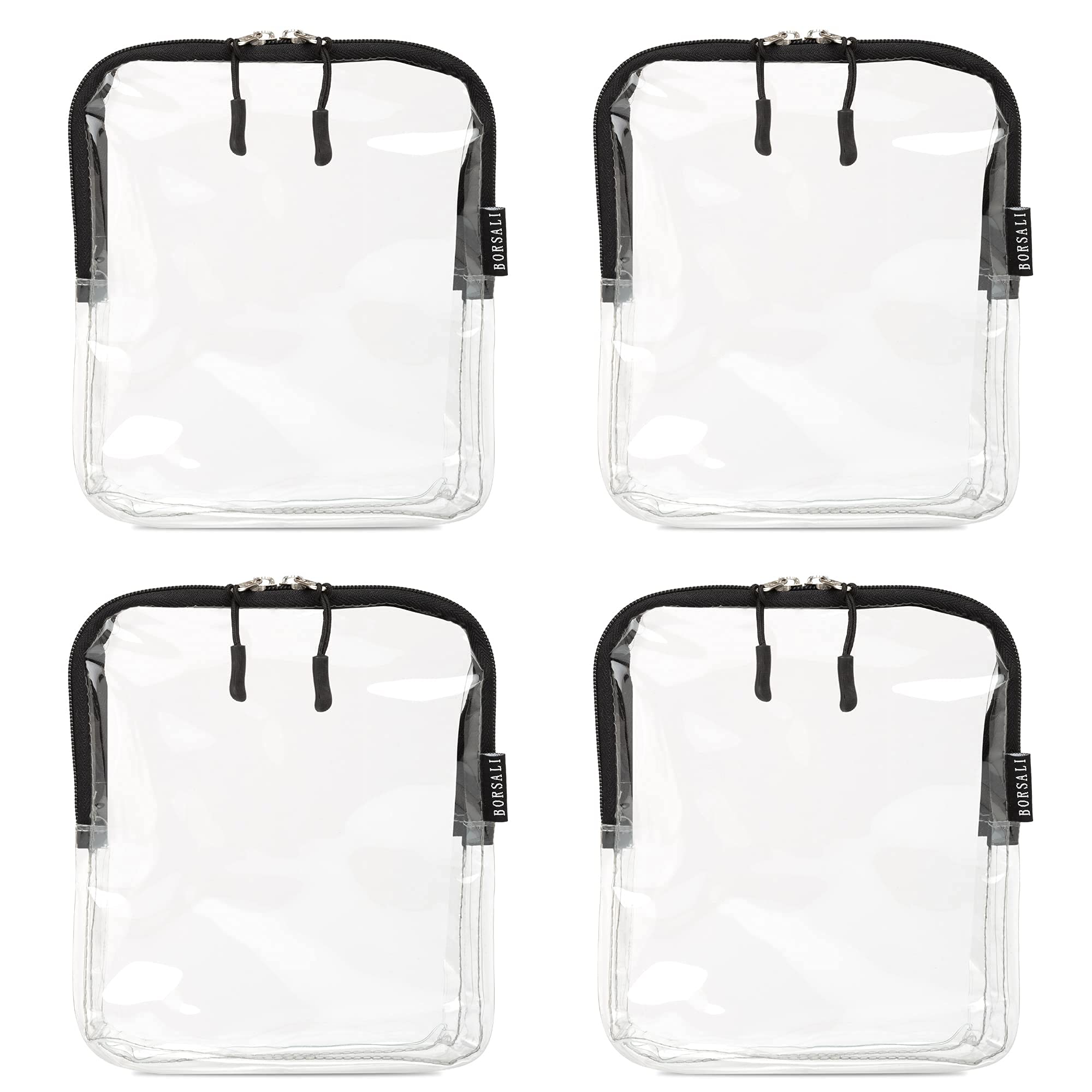 BORSALIClear Travel Bags for Toiletries - TSA Clear Toiletry Bag for Traveling, Cosmetics, Carry on 3-1-1 Liquids & Other Items - TSA Approved Quart Size For Luggage, Purse or Car, Black - 4 Pack, 4 Pack