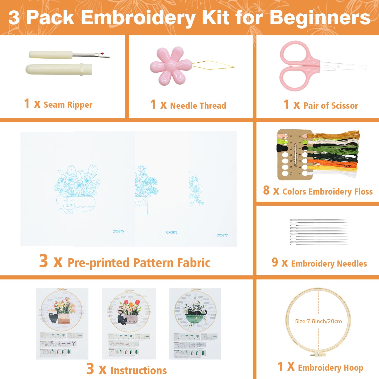 RidaaFri Embroidery Kit for Beginners Set of 3 - Image 4