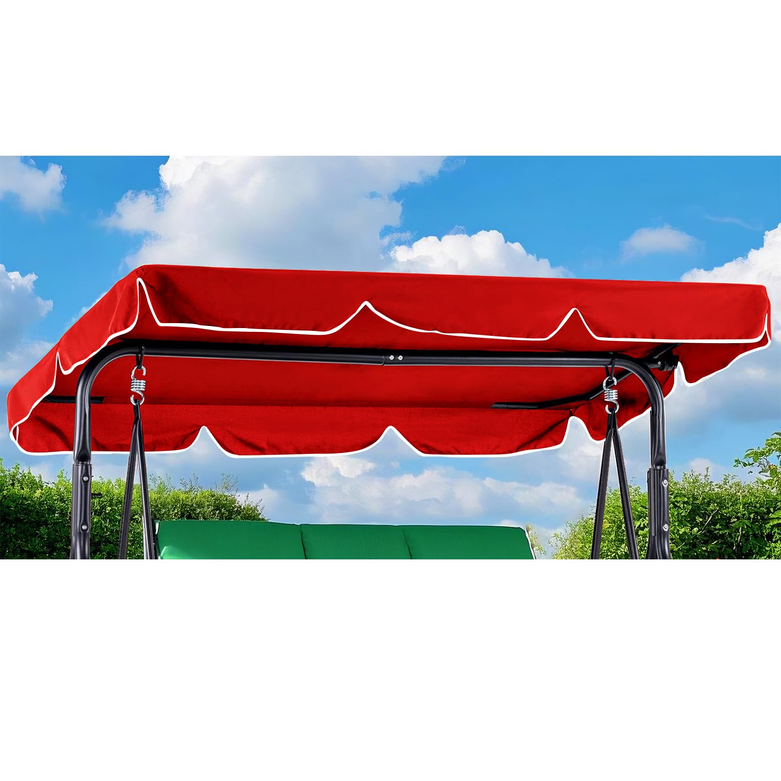 Hollywoodschaukel Dachbezug Wasserdicht,Hollywood Swing Ersatzdach mit Klettverschluss, Gartenschaukel Dach mit 4 Verstellbare Tunnel (Rot)