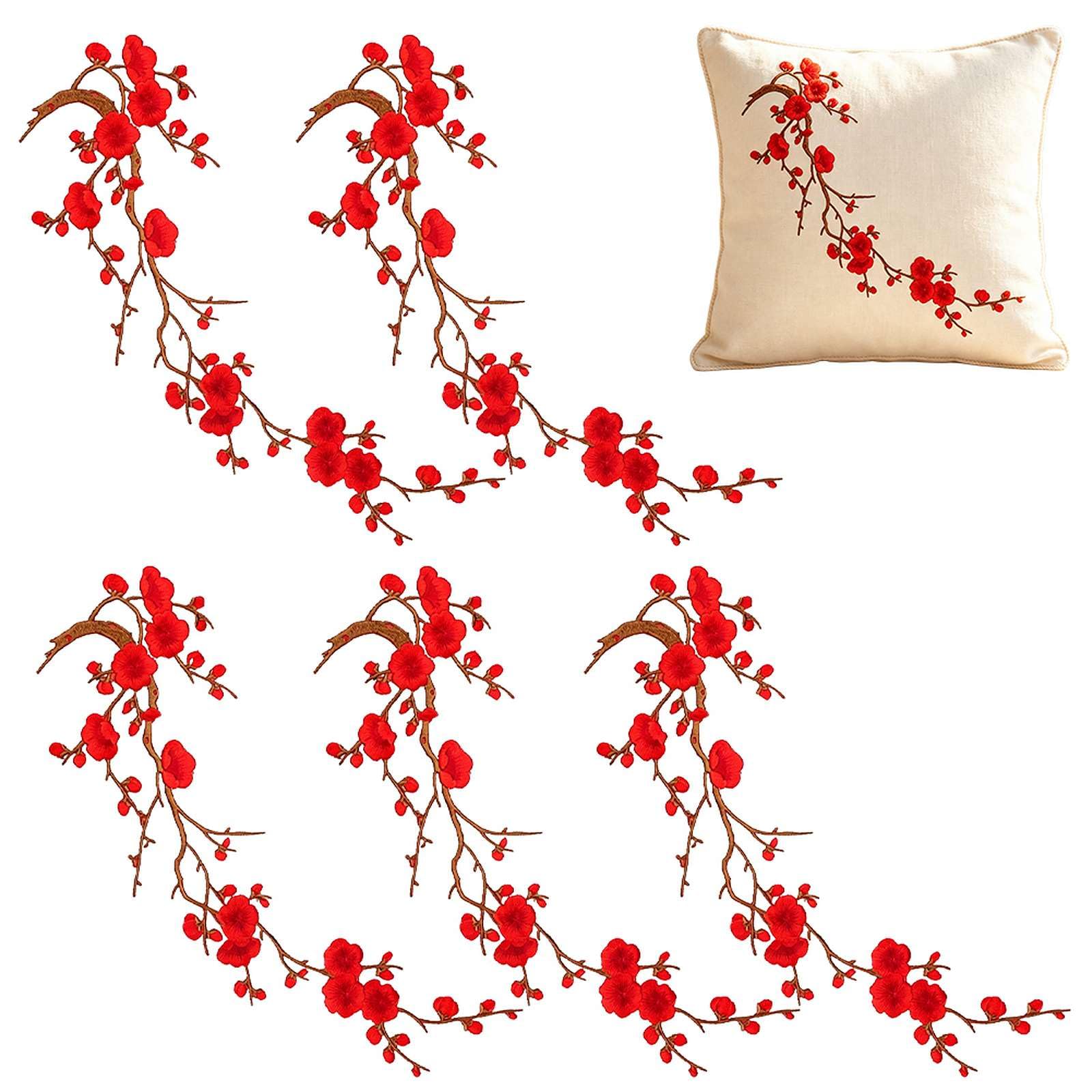 5PCS Cherry Blossom Iron Patch, Iron On Blossom Plum Applique Patch