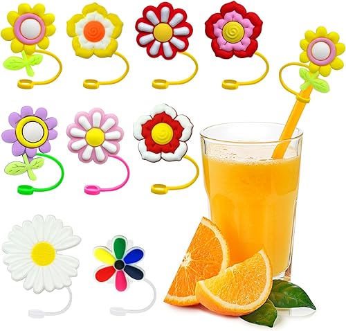 Miniatura 1 de Fundas de paja de silicona, tapa de paja para popote reutilizable de 0.236-0.354 in (flor)