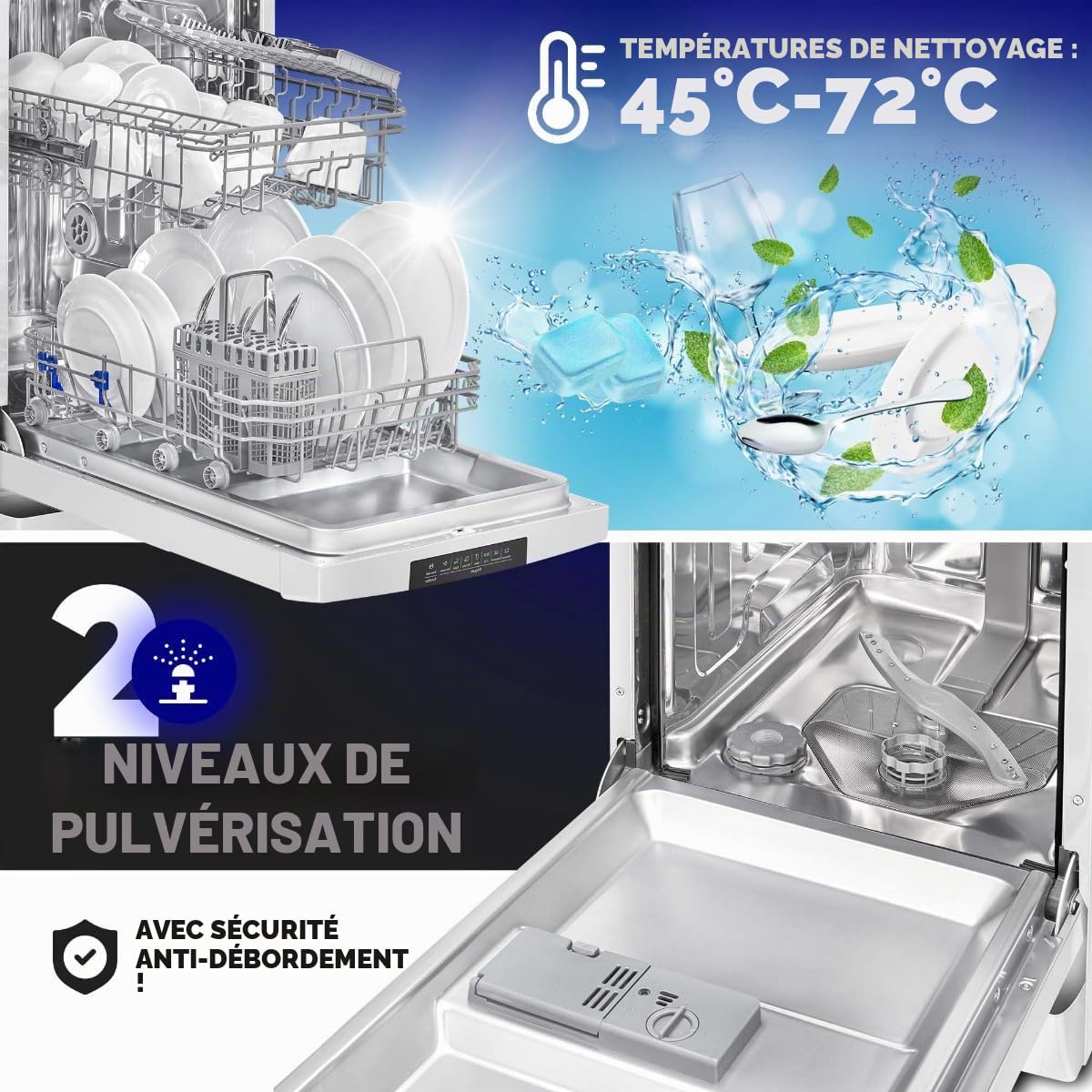 Bomann Lave-Vaisselle Encastrable 45 cm GSP7418-10 10 Couverts Blanc Acier Inoxydable 7 Programmes Affichage LED Sécurité Enfant 47 dB