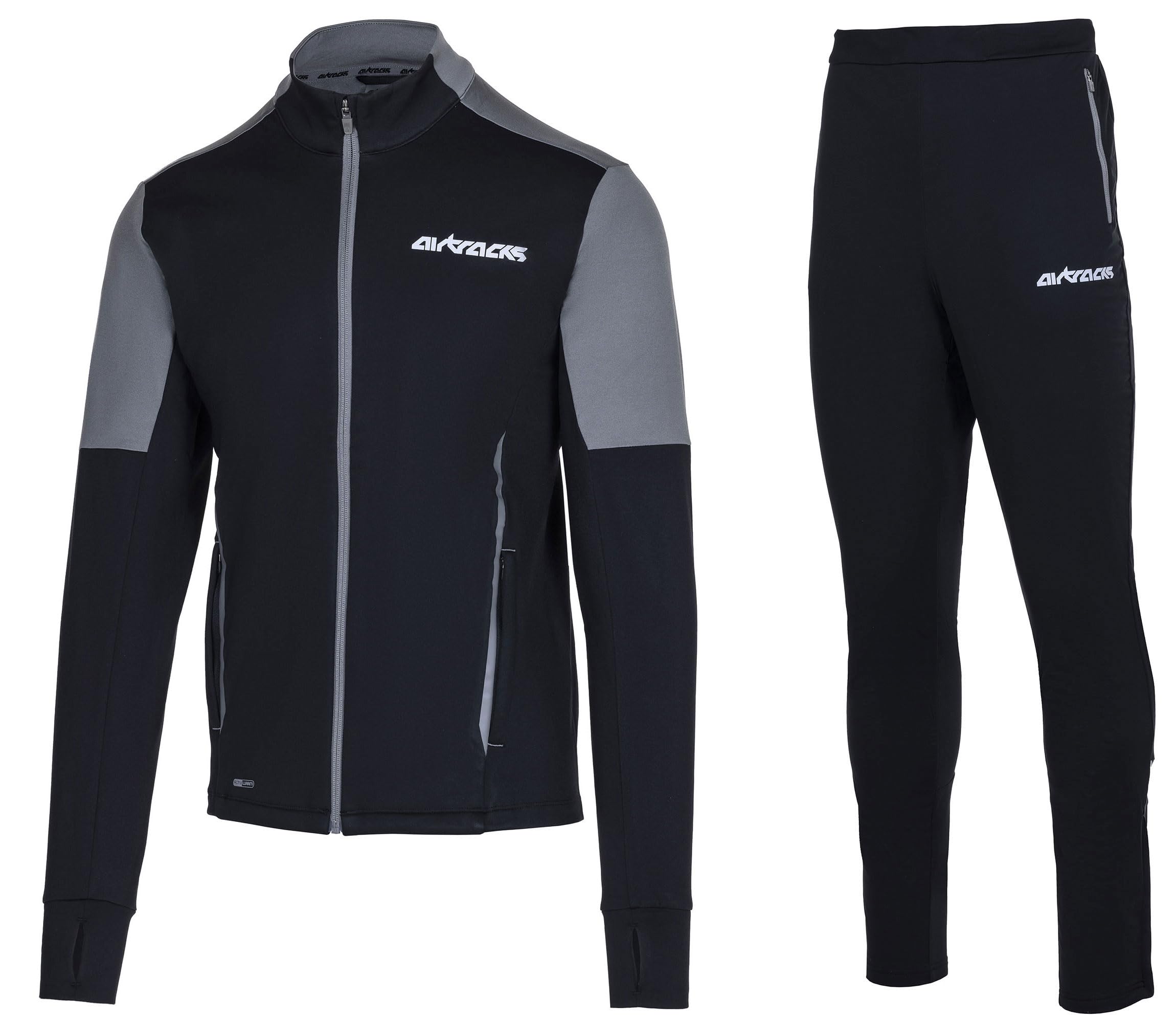 Airtracks Conjunto de running para hombre Pro Team térmico, camiseta de manga larga, sudadera de forro polar, camiseta de manga larga, pantalones de chándal