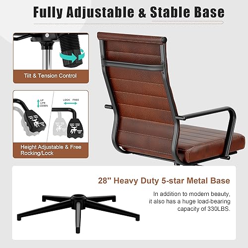 Miniatura 5 de Okeysen Silla de escritorio de oficina de cuero real, sillas modernas de sala de conferencias de cuero real, ergonómica, silla giratoria ejecutiva