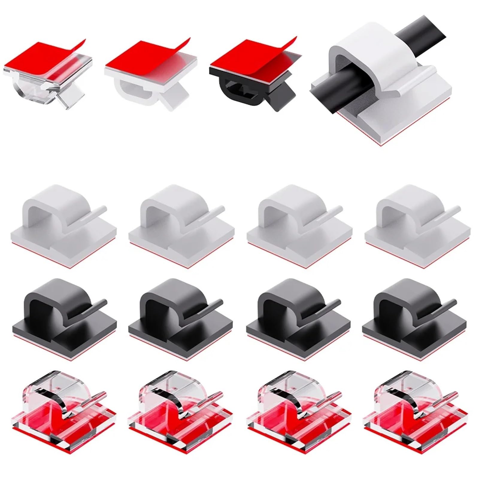 80 clips autoadhesivos para cables para exteriores, clips de luz, pinzas de gestión de cables para coche, oficina y hogar, organizador de luces al aire libre (negro)