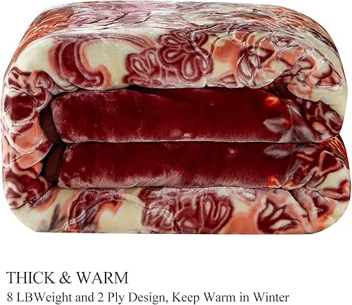 Miniatura 4 de JYK Manta de forro polar de visón, tamaño Queen, 8 libras, 2 capas, reversible, suave, cálida, estilo coreano, para otoño e invierno (flor