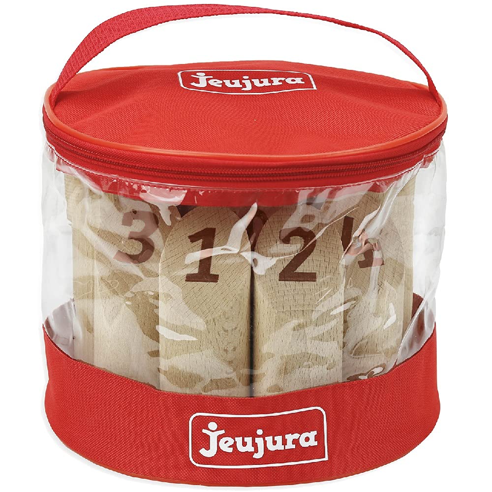 JEUJURA - Jeu de Quilles A Lancer - Jeu Extérieur Enfant dès 3 Ans - 8609 | Juraquilles - 12 quilles numérotées en hêtre et un bâton de lancer - Jeu en bois - Sac de Rangement - Jeu d'Adresse