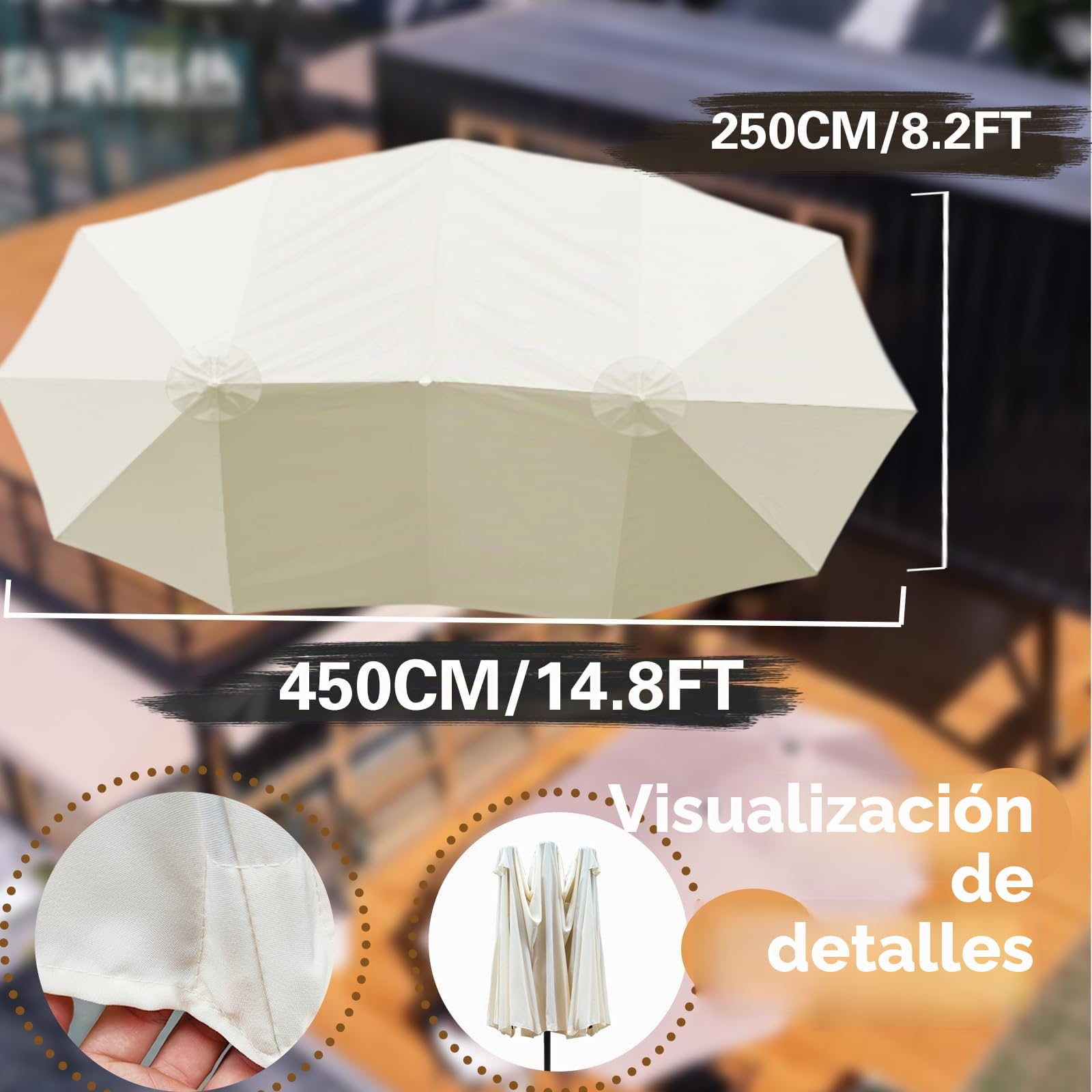 Jardin Sombrilla Reemplazar la tapa,Terraza Sombrilla Reemplazar la tapa,Sombrilla Grande Reemplazar la tapa,Sombrilla Doble Reemplazar la tapa(Excluyendo el marco y la parte inferior)