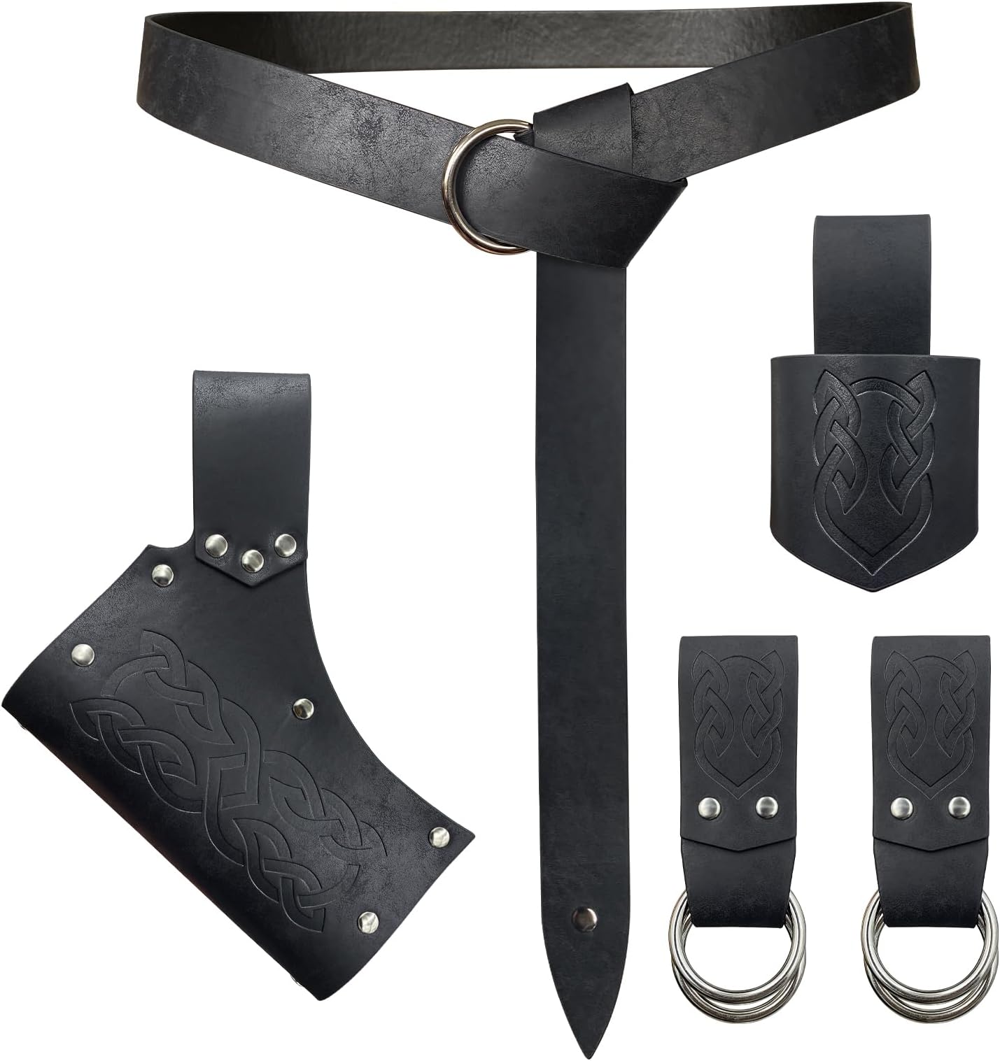 HiiFeuer 5 Pieces Medieval Belt Costume Accessories Renaissance Skirt Hike Viking Horn Belt Holster Dagger Holster Sword Frog