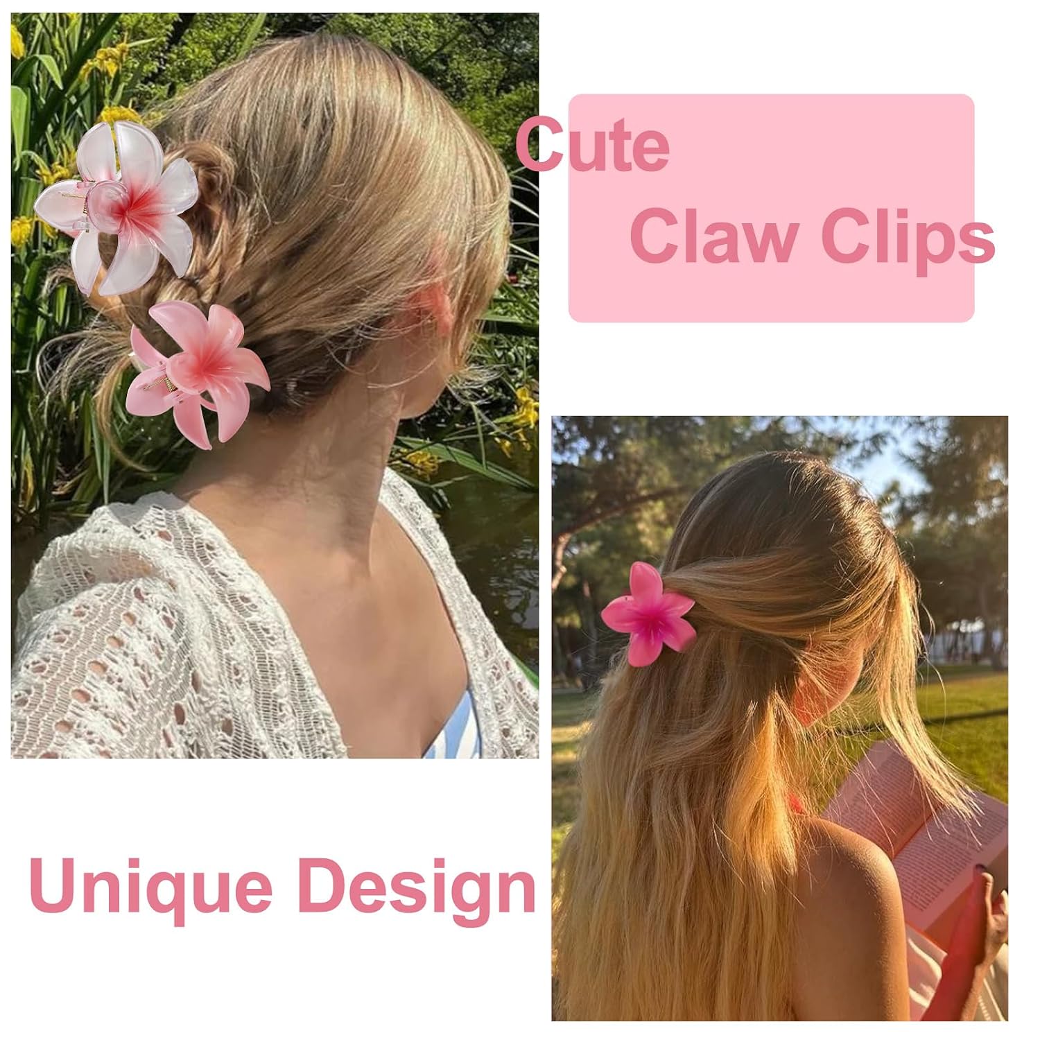 6 Pcs Flower Large Claw Hair Clips for Women Cute Hawaiian Hibiscus Claw Clips for Thick Thin Hair Pink Red Medium Hairclips for Styling Strong Hold Hair Accessories for Women and Girls