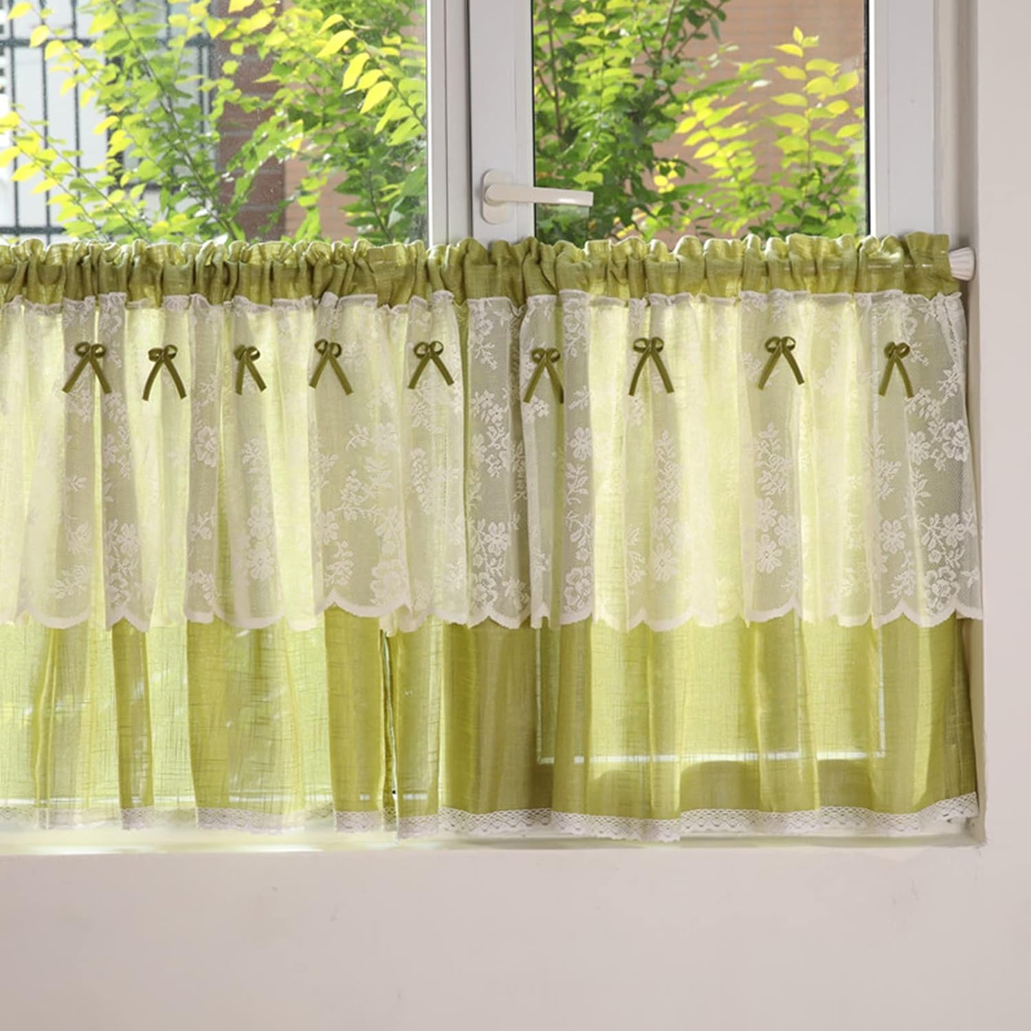 Plaid Short Kitchen Curtain Cotton Linen Tier Curtains, Rural style Window Treatment Half Blackout Curtain Valance, Rod Pocket, for Decor Bathroom, Cafe, Living Room ( Size : W160xH60cm/63x23.6in )