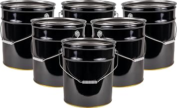 ATERET 5 Gallon Black Metal Bucket, Heavy Duty Durable Steel Open Head Pail with Handle for Outdoor and Household Use 6 Pack - Bucket Only