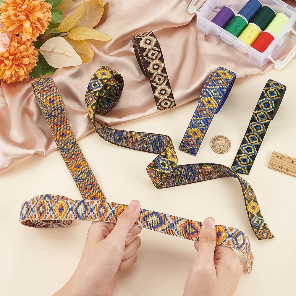 BENECREAT 6 Styles Jacquard Elastic Bands, 6 Yards Stretch Elastic Band, 1 inch Wide Polyester Elastic Ribbon Waistband, Elastic Band Elastic Woven Jacquard Ribbon for Sewing Craft DIY