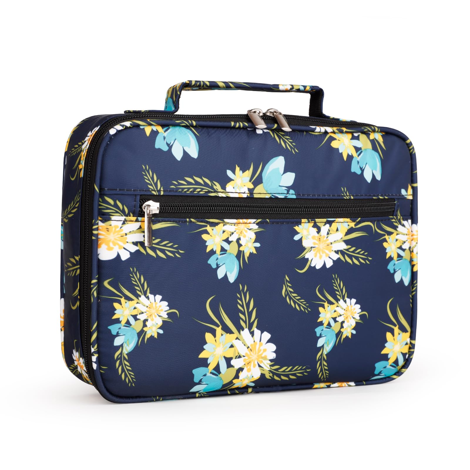 HAWGON Bible Cover for Women - Bible Case for Men,Multi-Functional Carrying Organizer,Large Book Case,Bible Study Supplies with Detachable Pen Slots for Church, Office, Travel (Navy-Flower)