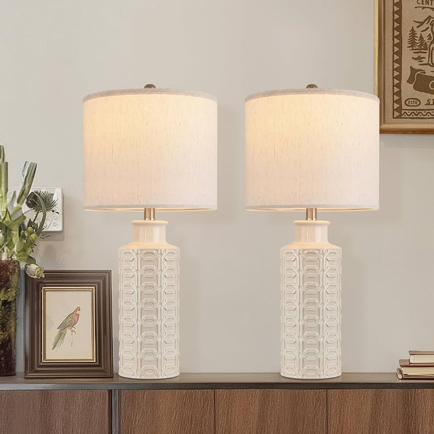 Bedside Lamps Farmhouse Nightstand Lamp Set of 2 Farmhouse Table Lamp Desk Lamps for Living Room Ceramic Lights 3 Way Light Table Lamp for Bedroom,Cafeteria,Office,Console