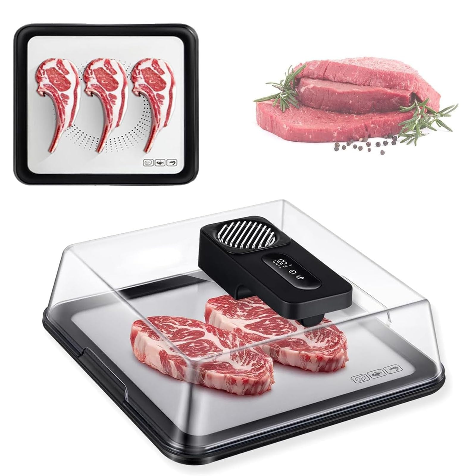 Placa de descongelación eléctrica de 4,2 L, descongelador rápido de alimentos de 10 minutos con temporizador ajustable para carne congelada, filetes, pollo, camarones, mariscos (10-40 minutos)