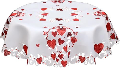 Miniatura 10 de Grelucgo Mantel bordado para el 14 de febrero del día de San Valentín (redondo de 70 pulgadas)