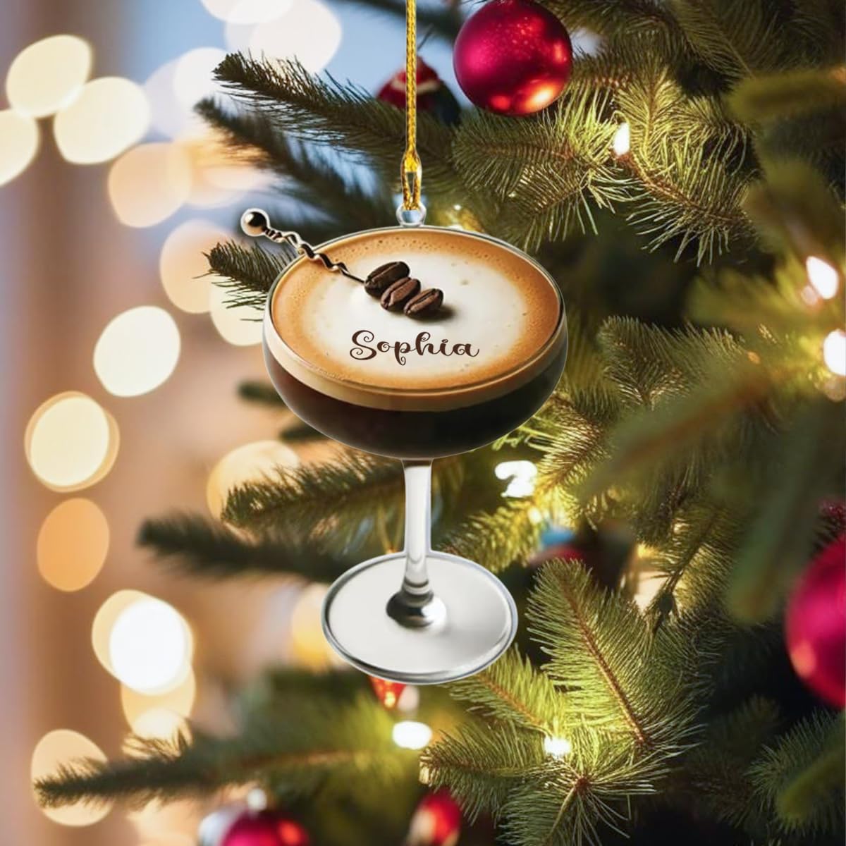 Personalized Espresso Martini Ornament. 2D Flat Espresso