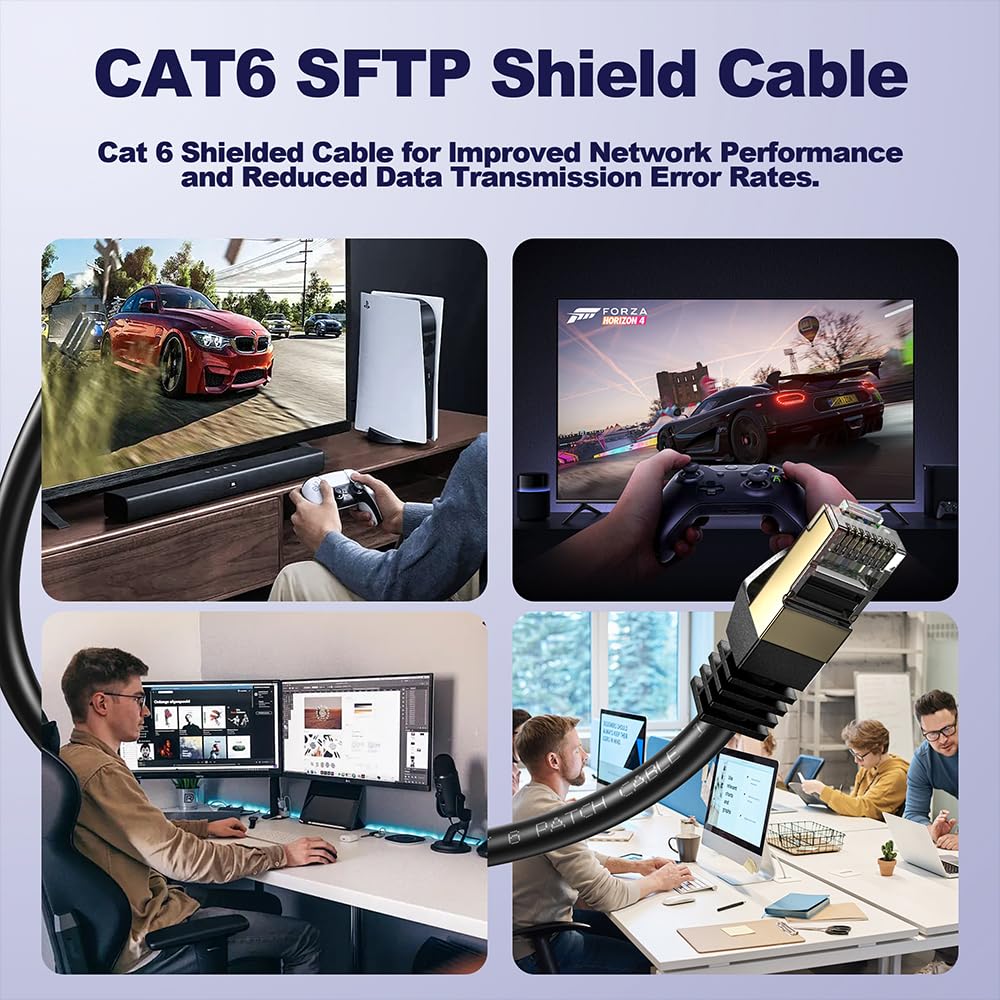 Cable de conexión Ethernet Cat 6 de 295 pies para exteriores, Cat6 Internet 26 AWG, alta velocidad, LAN RJ45, blindado, SFTP-550 MHz, impermeable, cable de red largo de entierro directo de 90