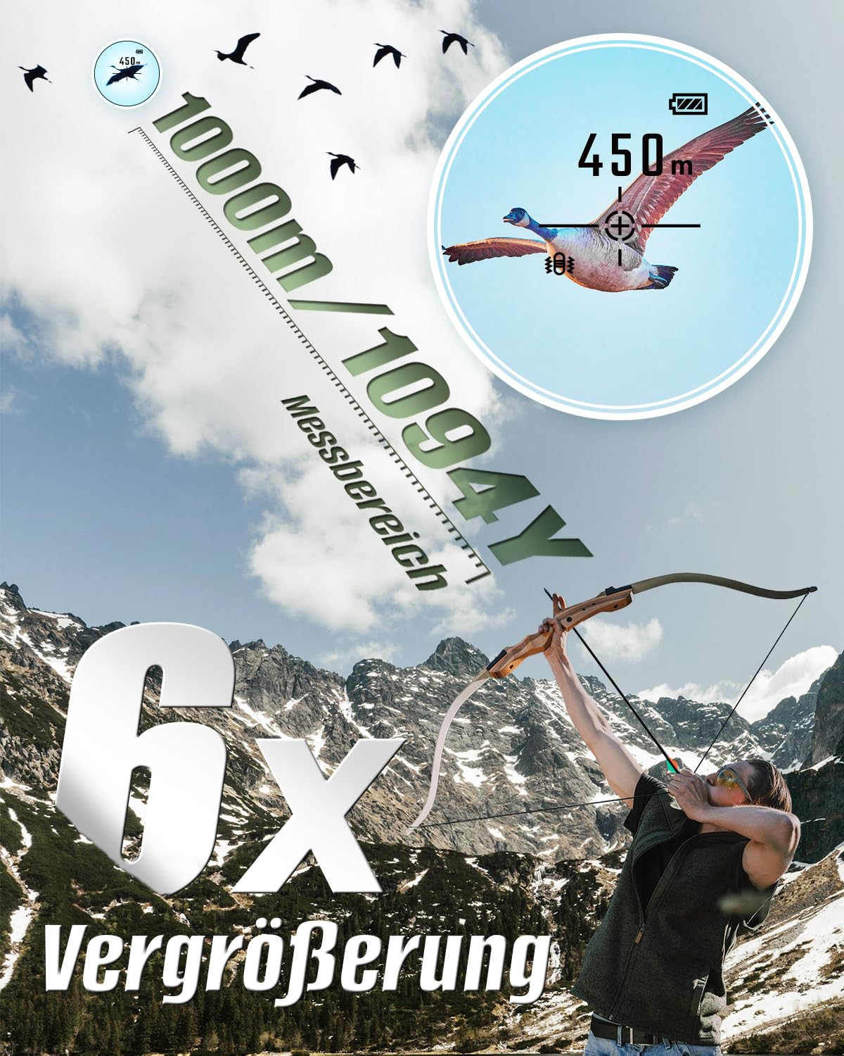 Laser Entfernungsmesser Jagd bis zu 1000M/1200M ， Golf Entfernungsmesser von Inkerma | 6-Fach Vergrößerung, Präzise Winkelkompensation, Scan-Modus, Geschwindigkeitsmessung & LCD-Display