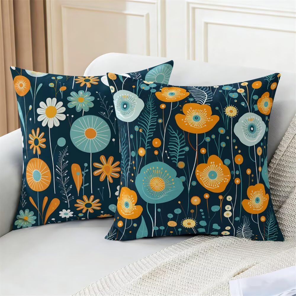 Federe Cuscini Divano 60x60 cm Federe Morbido Copricuscini Blu Intenso in Velluto, 2 Pezzi Copri Cuscini per Divano Cartoon Decorativi Federa Cuscino Floreale per Camera da Letto Soggiorno (IU103)