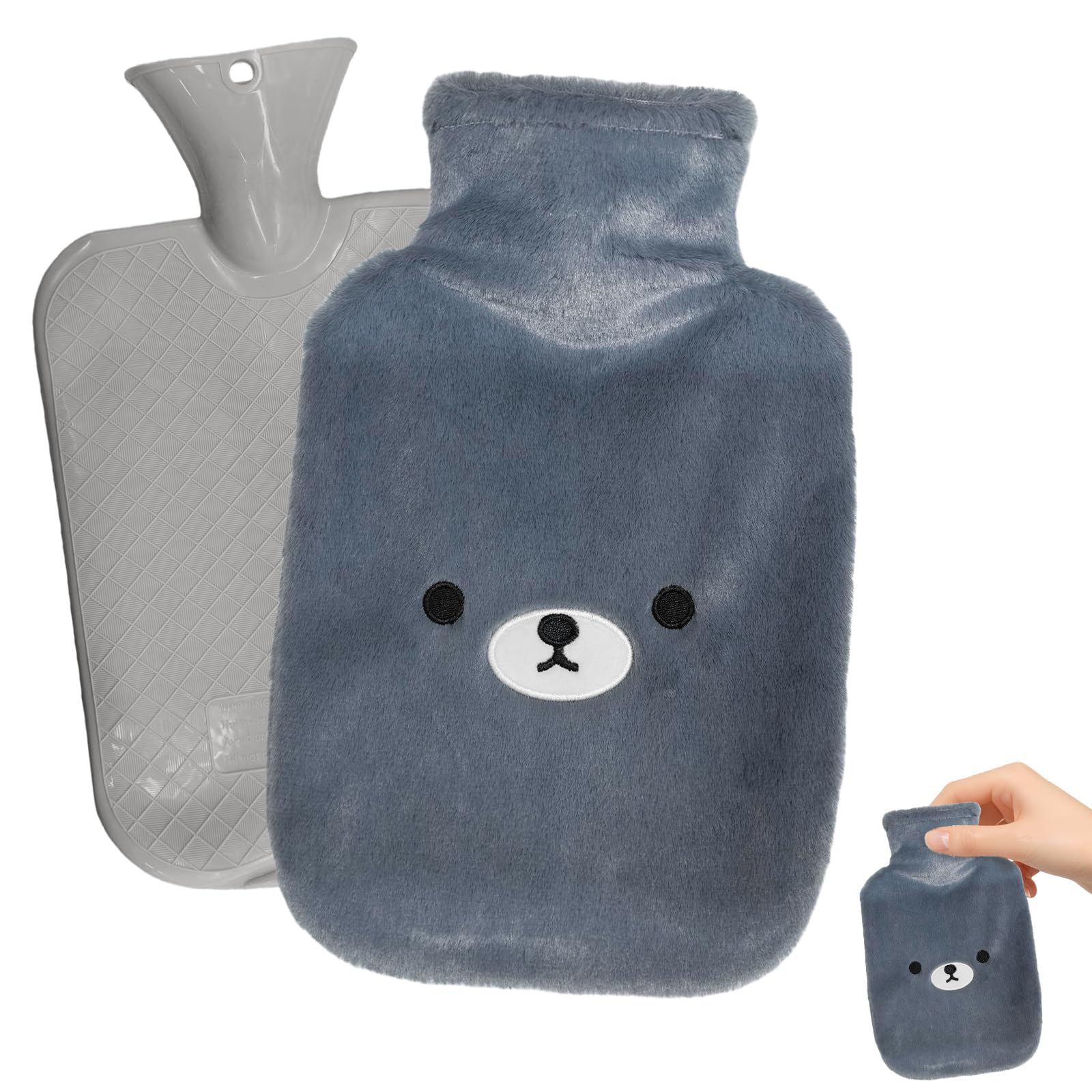 Flintronic Bouillotte Enfant, 2L Bouillotte avec Housse en Peluche Douce, Mains et Pieds Chauds, Amovible et Lavable, Anti-fuite et Antidéflagrant, Jolie Bouillottes Eau Chaude pour Enfant et Adulte