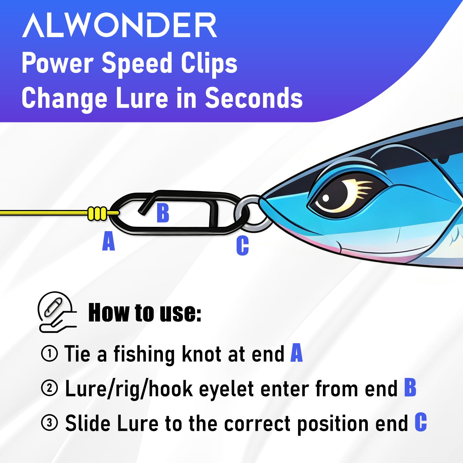 Alwonder 50 Stück Angeln Stealth Power Speed Clips, hochfeste Edelstahl-Speed-Clips für Angelköder, Schnellwechsel, Süßwasser, Salzwasser, Crankbait Popper Lures Quick Snap Connector Tackle