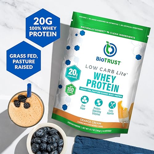 Miniatura 3 de BioTrust Low Carb Lite, 0.71oz de aislado de proteína de suero de leche alimentado con hierba, 100 calorías, enzimas digestivas prohidrolasa, sin