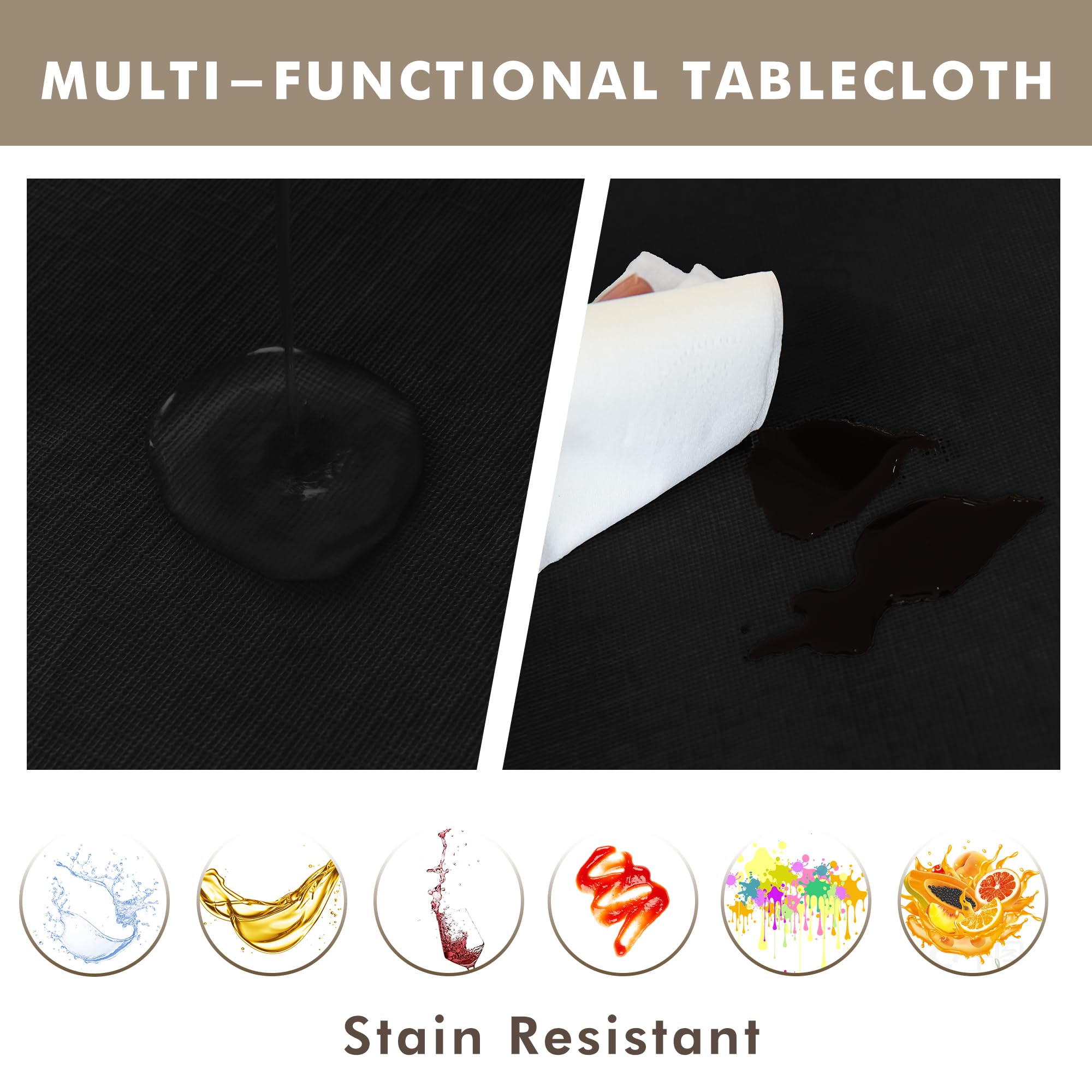 Nasitos Paquete de 2 manteles rectangulares de plástico de vinilo negro de 60 x 120 pulgadas, parte trasera de franela, mantel impermeable y resistente al agua para comedor, bufé, decoración de boda,