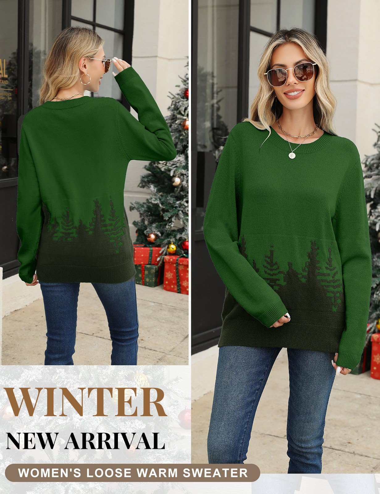 Sweter damski na co dzień, okrągły dekolt, sweter z dzianiny, ciepły, miękki, luźny sweter zimowy, sweter damski, z nadrukiem, sweter