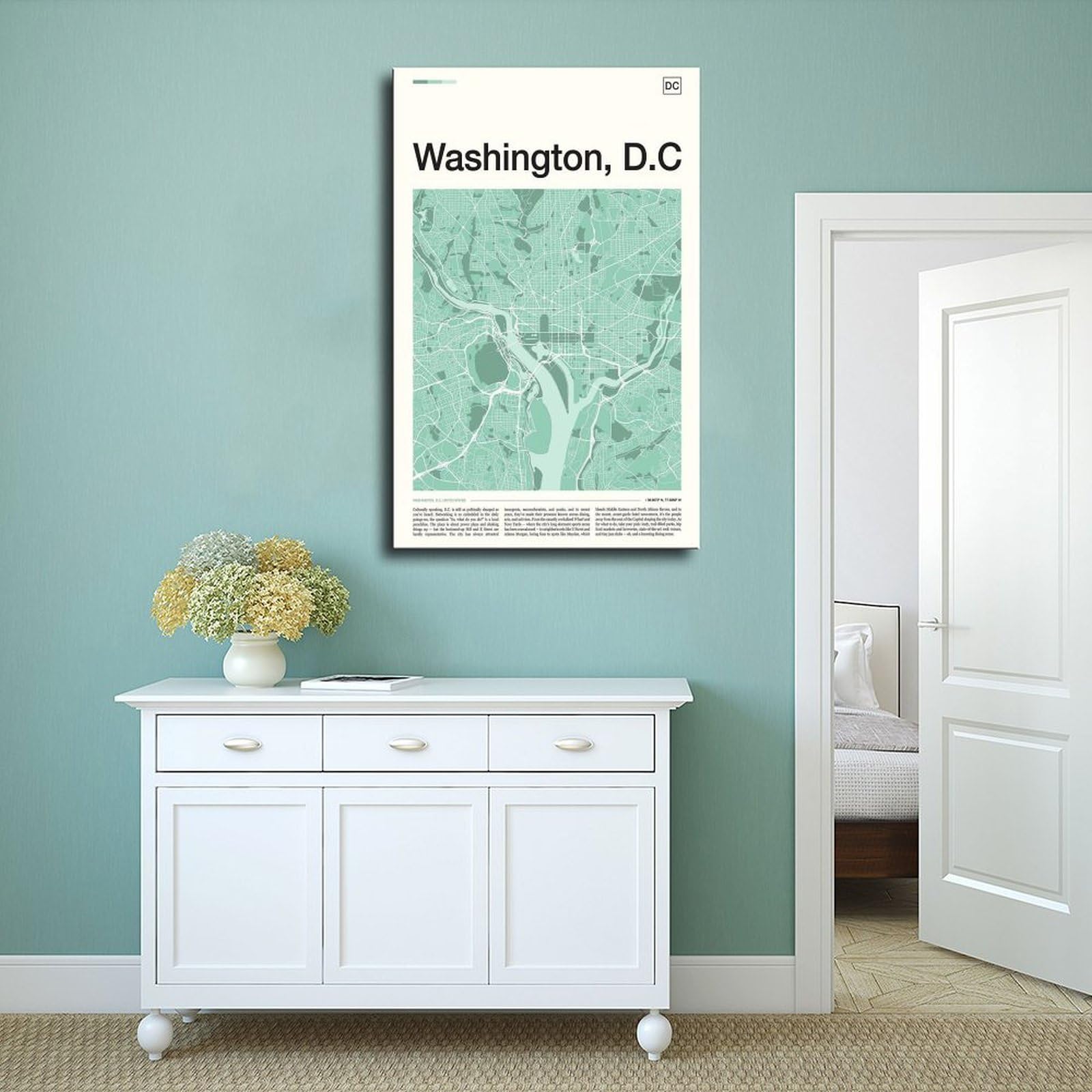 Washington DC Karte Leinwand Poster Schlafzimmer Dekor Landschaft Büro Zimmer Dekor Geschenk 50 x 75 cm