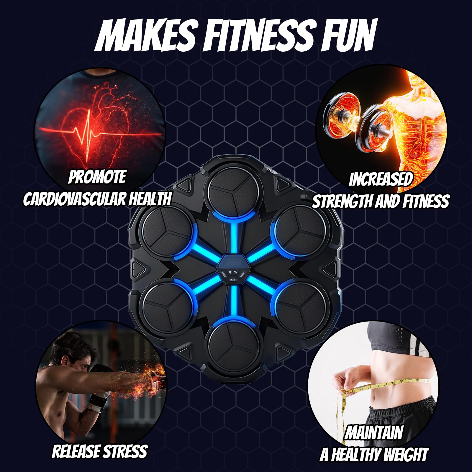 Entrenador de boxeo musical Bluetooth con luces LED, saco de boxeo de silicona de 9 niveles, montaje en pared, juego de fitness con guantes, 3 modos, regalo para adultos/niños, regalo para Navidad