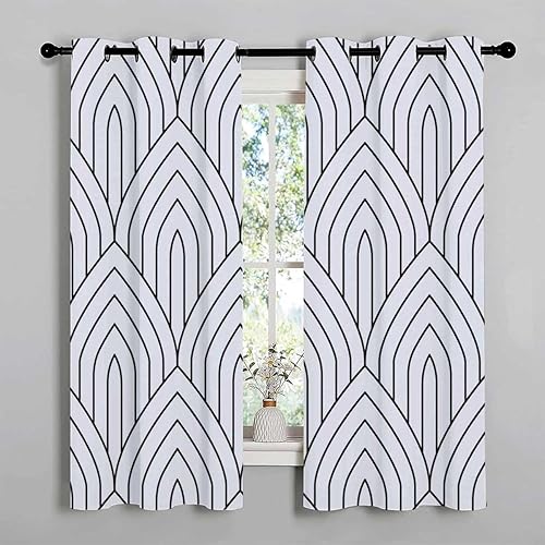 Miniatura 3 de Cortinas De Cocina Modernas Linea en Blanco y Negro Geometría Geometría Bloqueador de ruido de pared Cortinas para Ventanas De Cuarto 55 pulgadas de